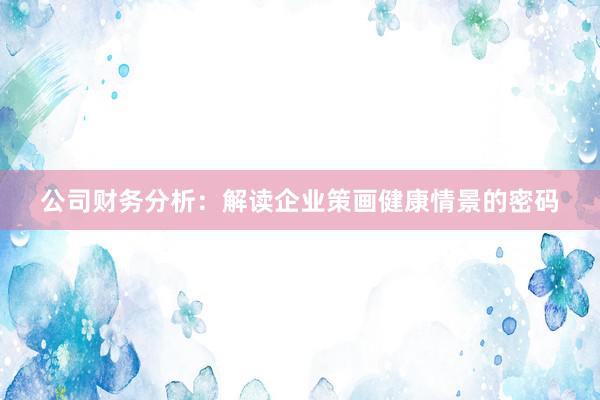 公司财务分析：解读企业策画健康情景的密码